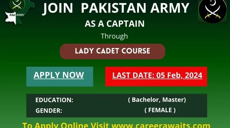 Join Pak Army as Captain – Lady Cadet Course 24