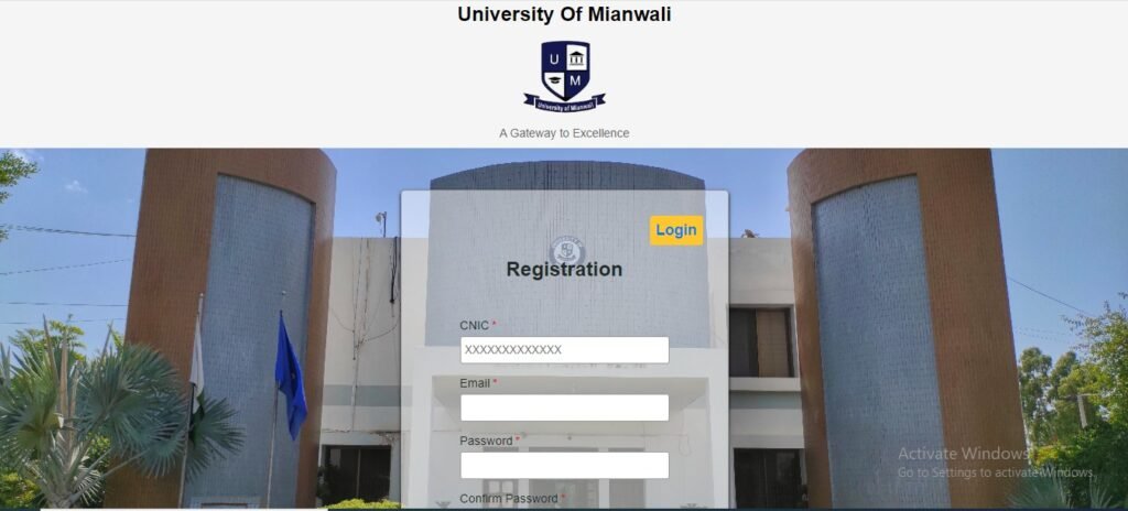 University of Mianwali Registration Page for 2024 Admissions